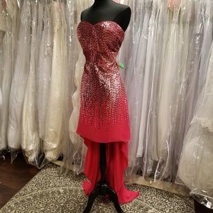 Hot Pink Sequined High-low Dress